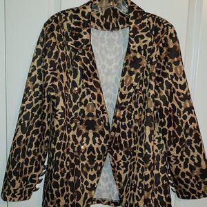 Leopard Blazer with Gold Decorative Buttons